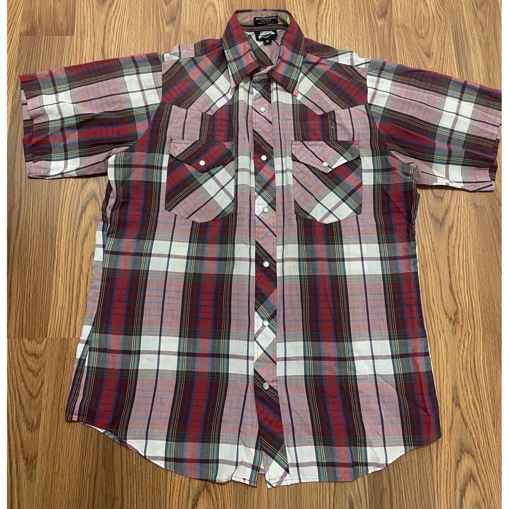 Lee Western Pearl Snap Shirt Mens Medium Plaid Vintage Hong Kong